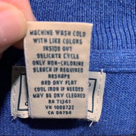 LL Bean Blue Stripe 1/4 Zip 100% Cotton Sweater - Size M Tall - Picture 4 of 7